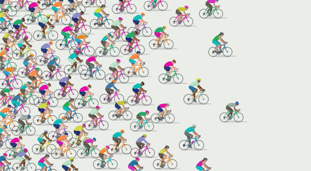 Cyclists Large group Racing Cyclists racing bicycle stock illustrations