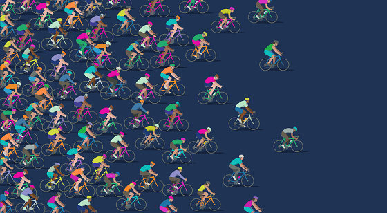 Large group Racing Cyclists
