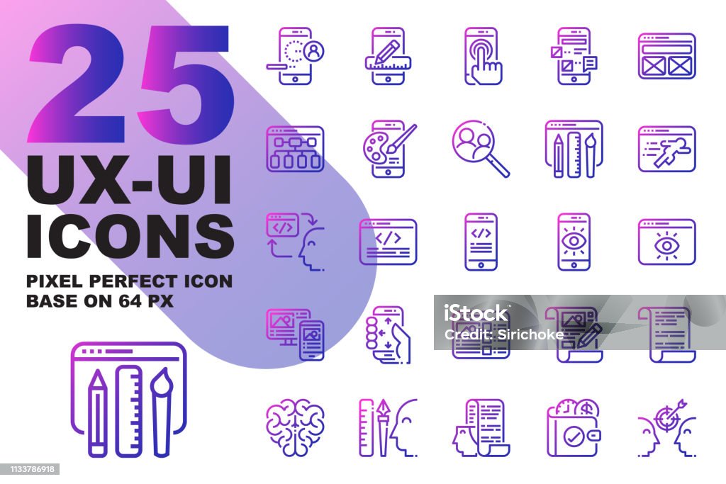 UX UI Application outline gradient icons set base on 64px, Pixel perfect alignment process icon. Icon Symbol stock vector