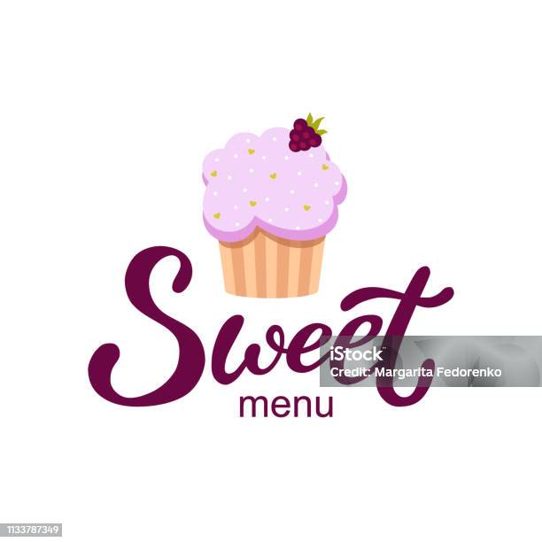 Sweet Menu Calligraphy Hand Drawn Sweet Menu Logo Typography Lettering Poster With Cupcake On ...