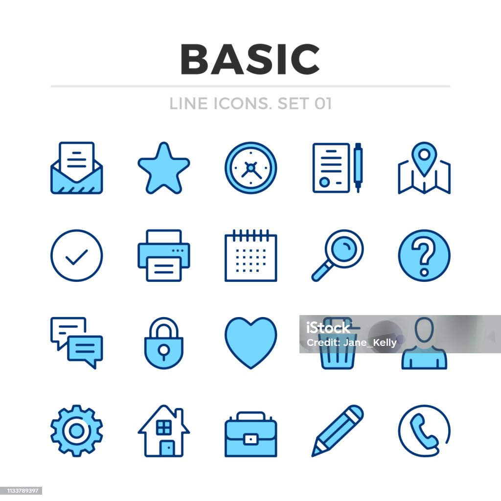 Basic vector line icons set. Thin line design. Outline graphic elements, simple stroke symbols. Basic icons Icon stock vector