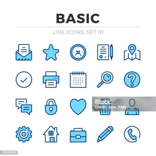 Basic Vector Line Icons Set Thin Line Design Outline Graphic Elements Simple Stroke Symbols Basic Icons Stock Illustration - Download Image Now