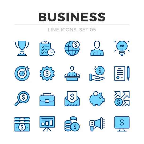 Vector illustration of Business vector line icons set. Thin line design. Outline graphic elements, simple stroke symbols. Business icons