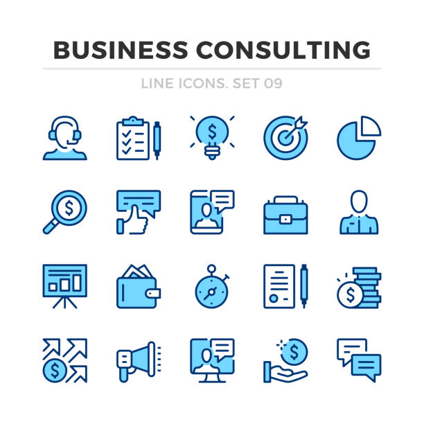 Business consulting vector line icons set. Thin line design. Outline graphic elements, simple stroke symbols. Business analysis icons Business consulting vector line icons set. Thin line design. Outline graphic elements, simple stroke symbols. Business analysis icons accountant stock illustrations