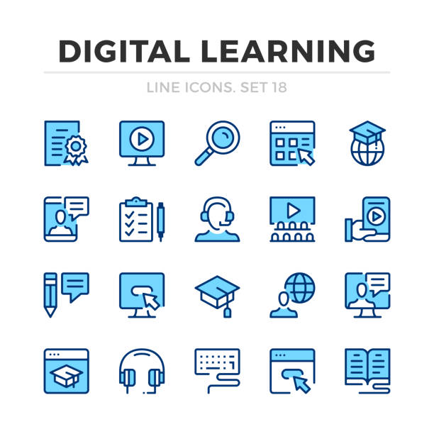 Digital learning vector line icons set. Thin line design. Outline graphic elements, simple stroke symbols. Digital learning icons Digital learning vector line icons set. Thin line design. Outline graphic elements, simple stroke symbols. Digital learning icons classroom icons stock illustrations
