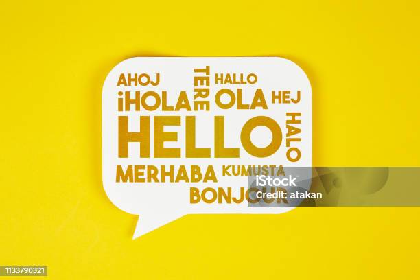 Hello In Different Languages Stock Photo - Download Image Now - Translation, Greeting, Speech Bubble
