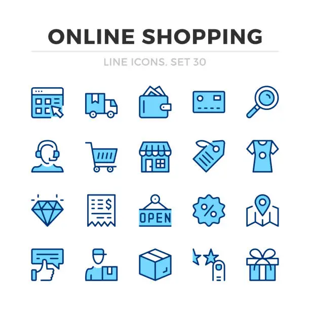 Vector illustration of Online shopping vector line icons set. Thin line design. Modern outline graphic elements, simple stroke symbols. Online shopping icons
