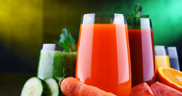 istock Glasses with fresh organic vegetable and fruit juices 1133790418