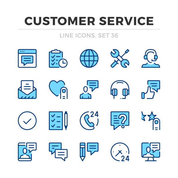 Customer service vector line icons set. Client support, online help. Thin line design. Modern outline graphic elements, simple stroke symbols. Customer service icons Customer service vector line icons set. Client support, online help. Thin line design. Modern outline graphic elements, simple stroke symbols. Customer service icons assistant icon stock illustrations