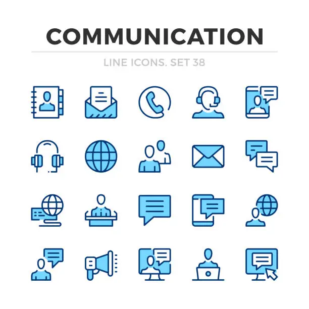 Vector illustration of Communication vector line icons set. Thin line design. Modern outline graphic elements, simple stroke symbols. Communication icons