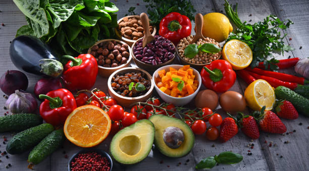 istock Assorted organic food products on the table 1133791494