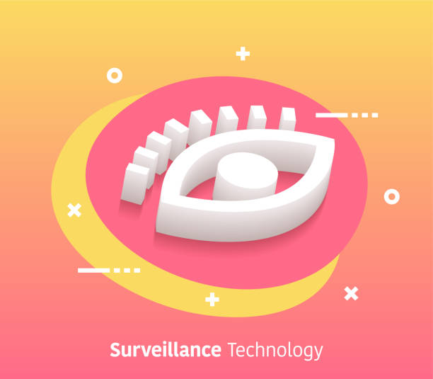 ilustrações, clipart, desenhos animados e ícones de tecnologia isométrica da fiscalização vetor web banner & icon design - video three dimensional shape surveillance watching