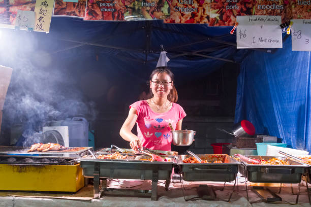 Auckland, New Zealand - January 14, 2019: Food's market Vendor at Night Central Market in Auckland, New Zealand.