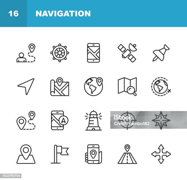 Navigation Line Icons Bearbeitbare Stroke Pixel Perfect Für Mobile Und Web Enthält Solche Ikonen Wie Stock Vektor Art und mehr Bilder von Icon