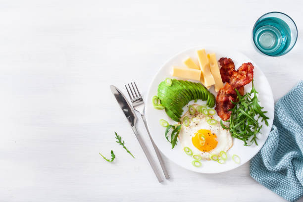 istock healthy keto breakfast: egg, avocado, cheese, bacon 1133793926