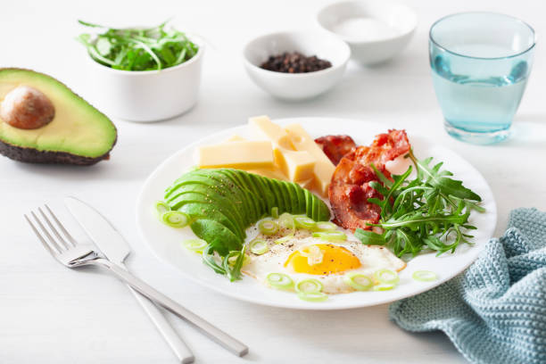 istock healthy keto breakfast: egg, avocado, cheese, bacon 1133794011