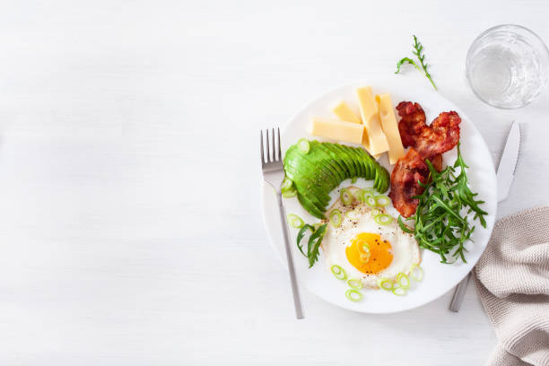 istock healthy keto breakfast: egg, avocado, cheese, bacon 1133794352