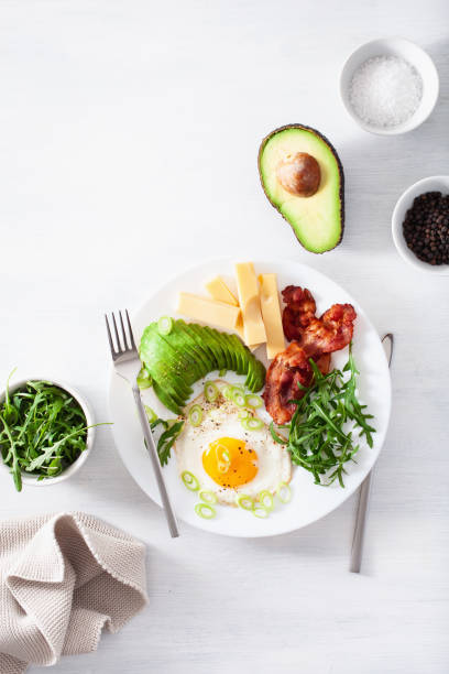 istock healthy keto breakfast: egg, avocado, cheese, bacon 1133794390