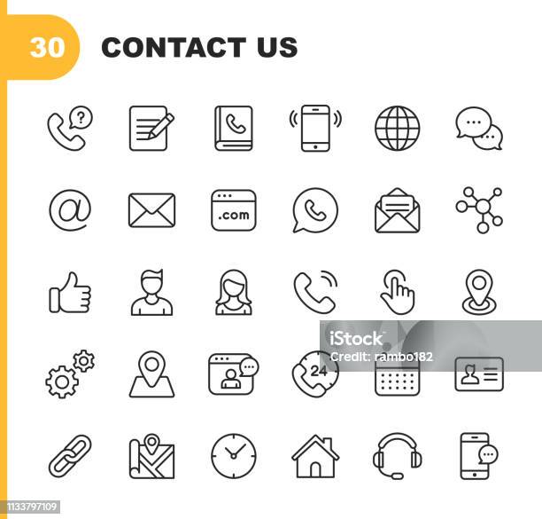 Contact Line Icons Editable Stroke Pixel Perfect For Mobile And Web Contains Such Icons As Like Button Location Calendar Messaging Network Stock Illustration - Download Image Now