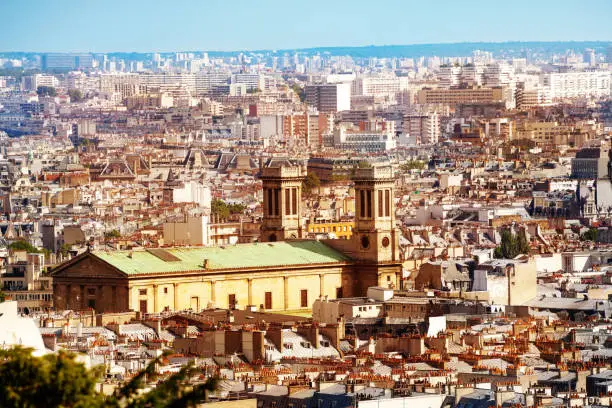 View of the Paris panorama and focus on Saint-Vincent de Paul cathedral, France