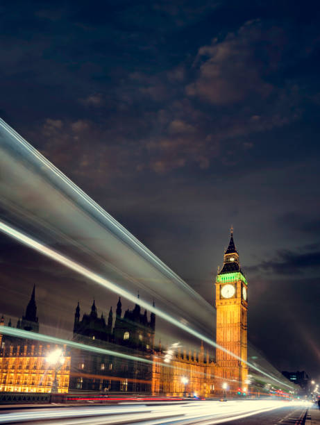 istock White Light Trails Passing Big Ben At Night In London, England 1133800196