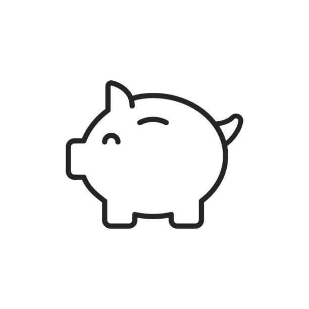 piggy bank thin line vector icon. bearbeitbare stroke. pixel perfect. für mobile und web. - piggy bank symbol finance black stock-grafiken, -clipart, -cartoons und -symbole