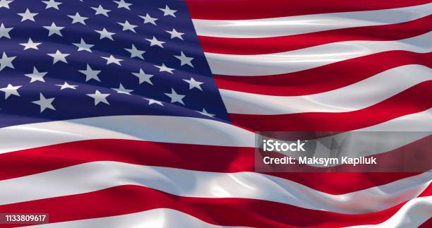 Fluttering Silk Flag Of United States Of America Old Glory In The Wind Colorful Background Stock Photo - Download Image Now