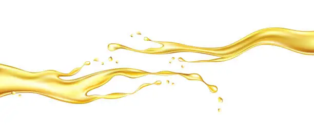 Vector illustration of Oil splashing isolated on white background. Realistic vector illustration