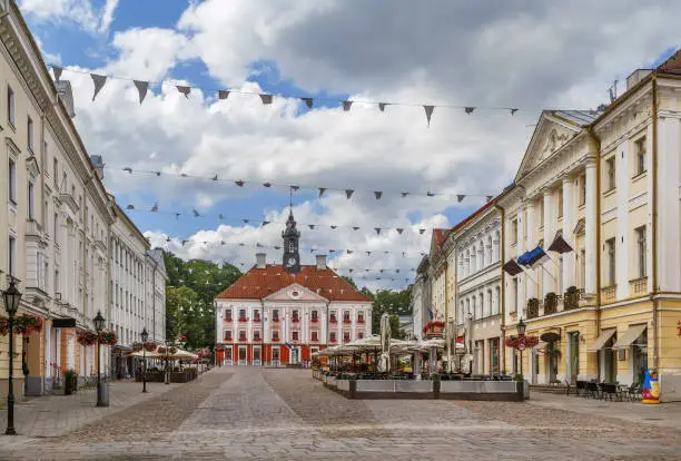 Town hall square is main square in Tartu, Estonia