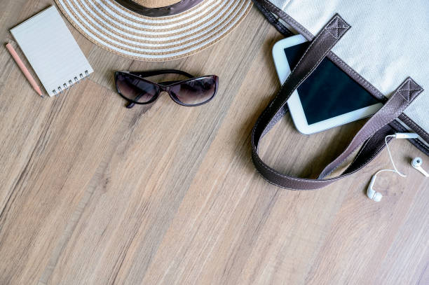 istock Travel accessories objects and gadgets top view flatlay. 1133812986