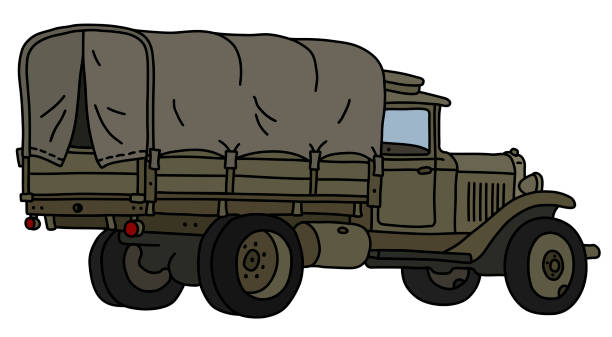 der klassische militärwagen - truck military armed forces pick up truck stock-grafiken, -clipart, -cartoons und -symbole