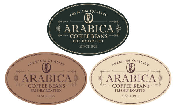 ilustrações de stock, clip art, desenhos animados e ícones de set of labels for freshly roasted coffee beans - elipse