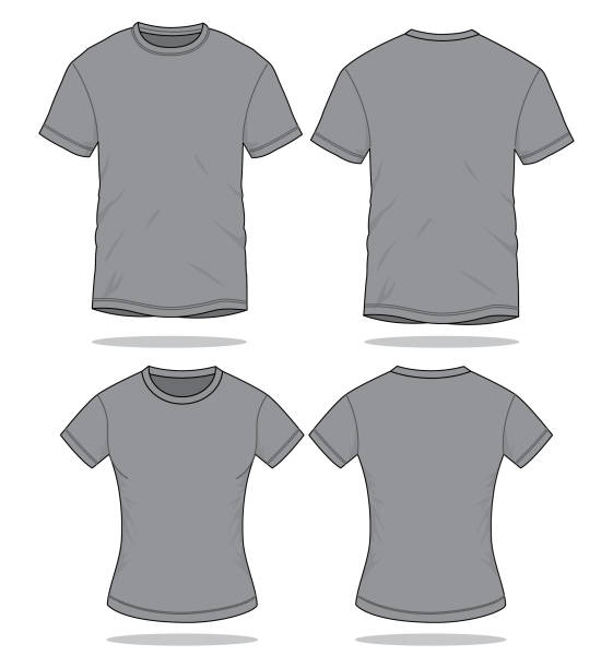 Gray T-Shirt Vector for Template Front and Back View thin neck stock illustrations