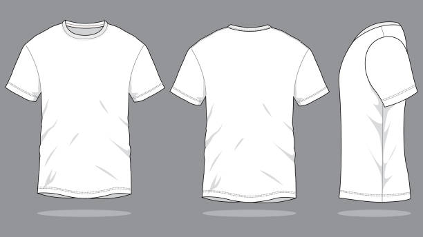 White T-Shirt Vector for Template Front and Back View thin neck stock illustrations