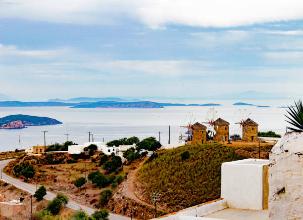 Greece, the origin the civilization. Patmos, the small Greek island. According to the book of Revelation it was used as a place of banishment from the Roman Empire. ruína antiga stock pictures, royalty-free photos & images