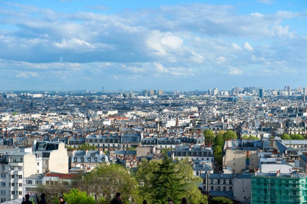 paris france panorama - paris france roof apartment aerial view stock-fotos und bilder