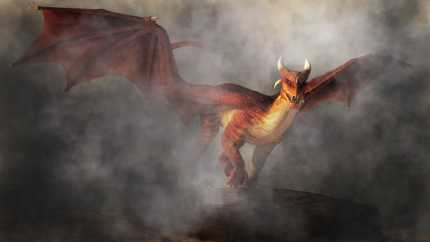 Red Dragon in Fog stock photo