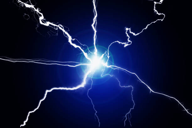 Blue energy with electrical electricity plasma power crackling fusion stock photo