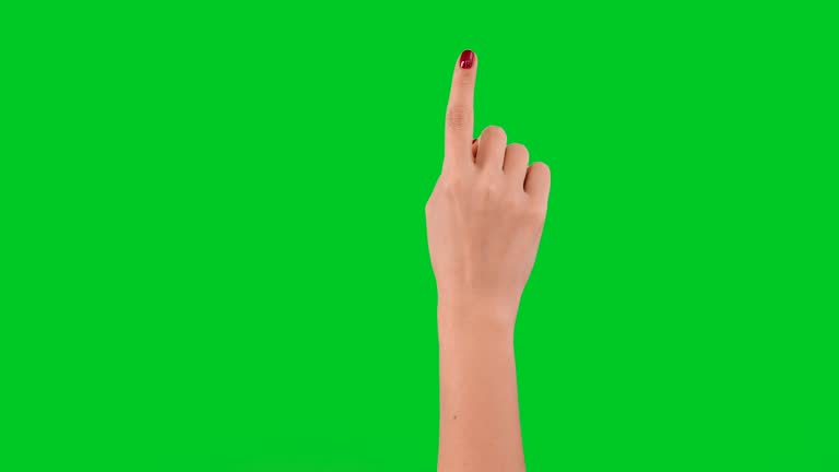 4K woman hand touchscreen gestures on green screen