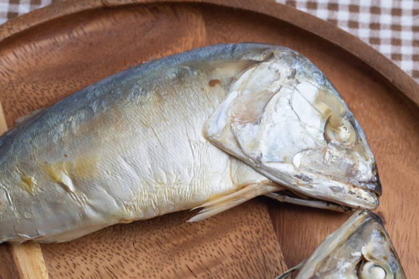 istock steamed Mackerel on wooden plate 1133828557