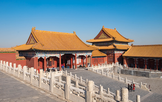 Beijing,China - JANUARY 16,  2019: The Forbidden palace at the Beijing City, China. It's the greatest palace in China. The famous ancient Forbidden City,the Palace is the royal palace of China's Ming and Qing dynasties.