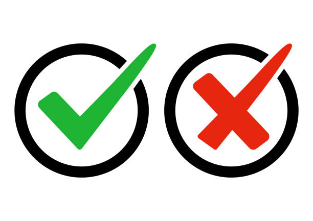 Green check mark and red cross. Right and wrong. Vector illustration Green and red buttons. Green check mark and red cross. Right and wrong. Vector illustration checkbox yes asking right stock illustrations