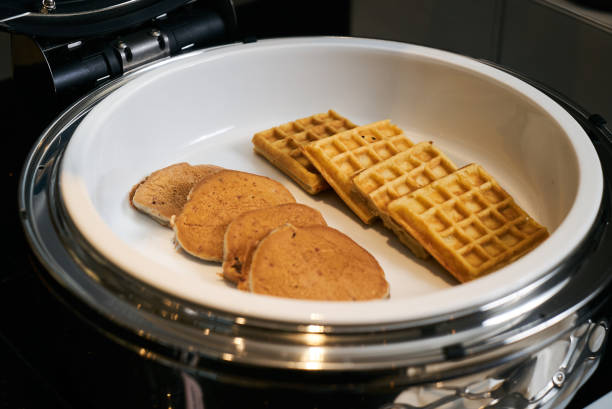 istock Assorted pancake, waffle crepe, close-up. Pastry buffet catering 1133851288
