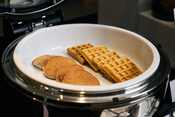 istock Assorted pancake, waffle crepe, close-up. Pastry buffet catering 1133851293