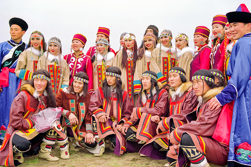 Ulan-Ude, Republic of Buryatia, Russia - July 15, 2015: Buryats in national dress, ethnic holiday of the indigenous peoples of the Baikal. Ulan Ude Republic of Buryatia