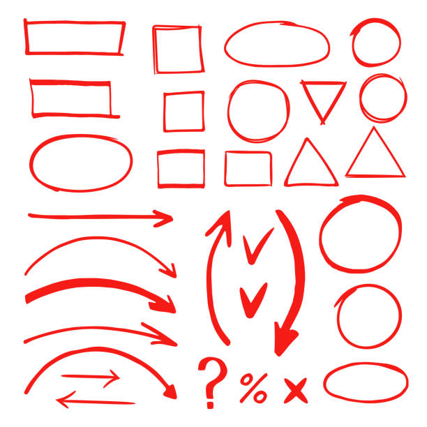 маркер рисованной иллюстрации векторных элементов каракули - arrow sign circle arrowhead square shape stock illustrations