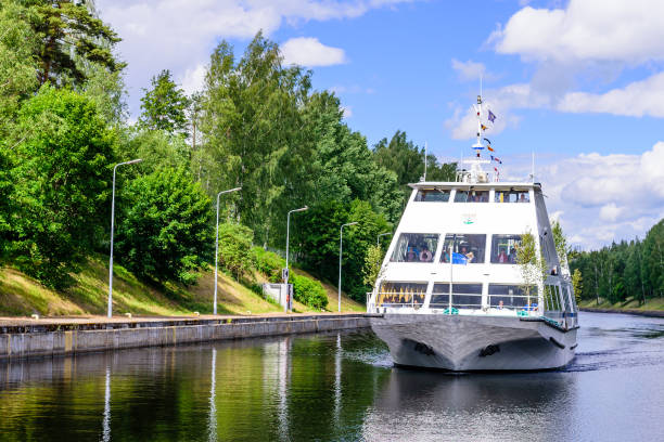 Saimaa canal Lappeenranta, Finland - June 23, 2018: cruise ship in Saimaa canal, beautiful summer view lappeenranta stock pictures, royalty-free photos & images