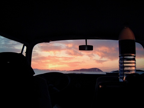Mexico Baja California / Sunrise View from Volkswagen Camper.