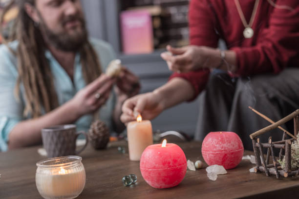 istock Selective focus of a candle standing on the table 1133857407