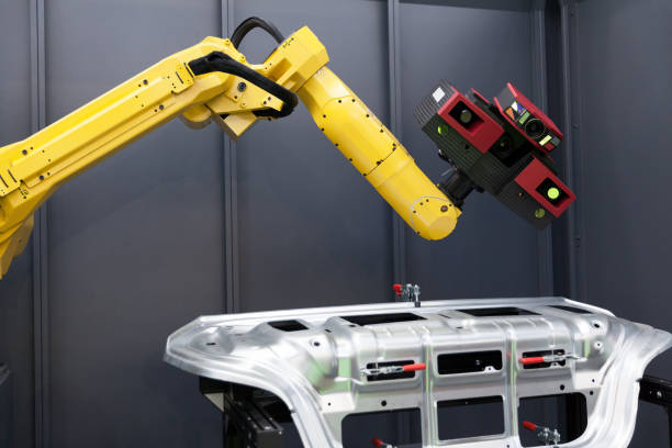 istock Robot arm with 3D scanner. Automated scanning. 1133857470